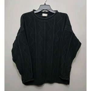 ESPRIT Black Cable Knit Sweater Long Sleeve 100% Cotton Preppy Women's Medium